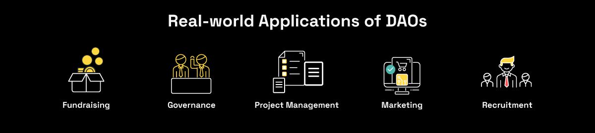 Real-world applications of DAOs: Fundraising, Governance, Project Management, Marketing and Recruitment